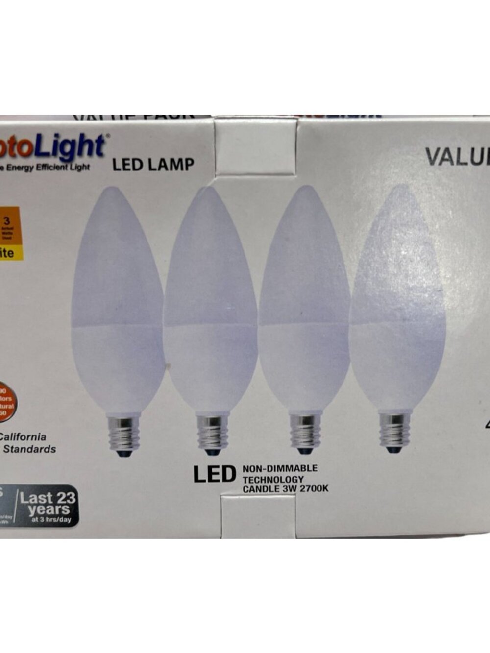 Opto LED Chandelier Bulbs - 4 Pack B11 E12 Candle Lamp, 3W 2700K, 25000 Hr Life